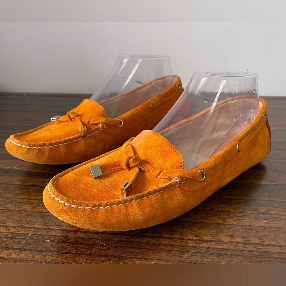 Patricia Green, euro 38 or US 7, Stephie, orange yellow leather driving moccasin